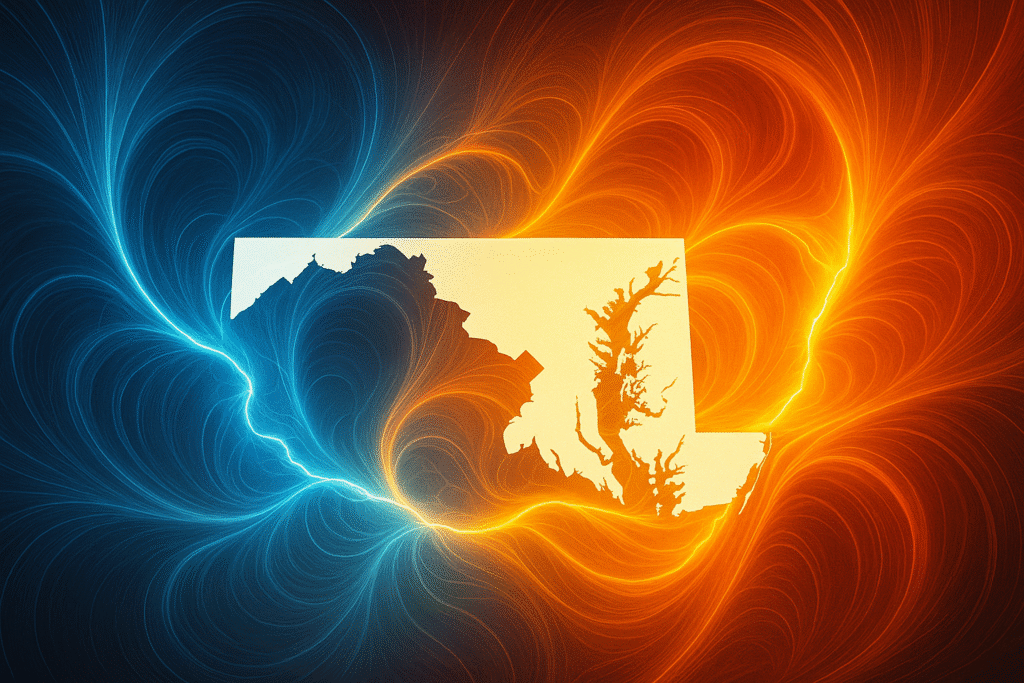 Abstract swirling blue and orange pattern representing commercial electricity and natural gas supply in Maryland